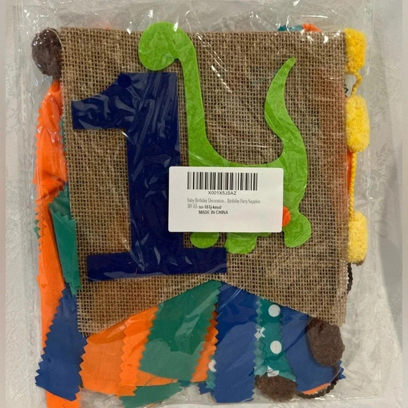 Baby 1 Year Old First Birthday High Chair Banner Party  Dinosaur Burlap Ribbon - Picture 2 of 3